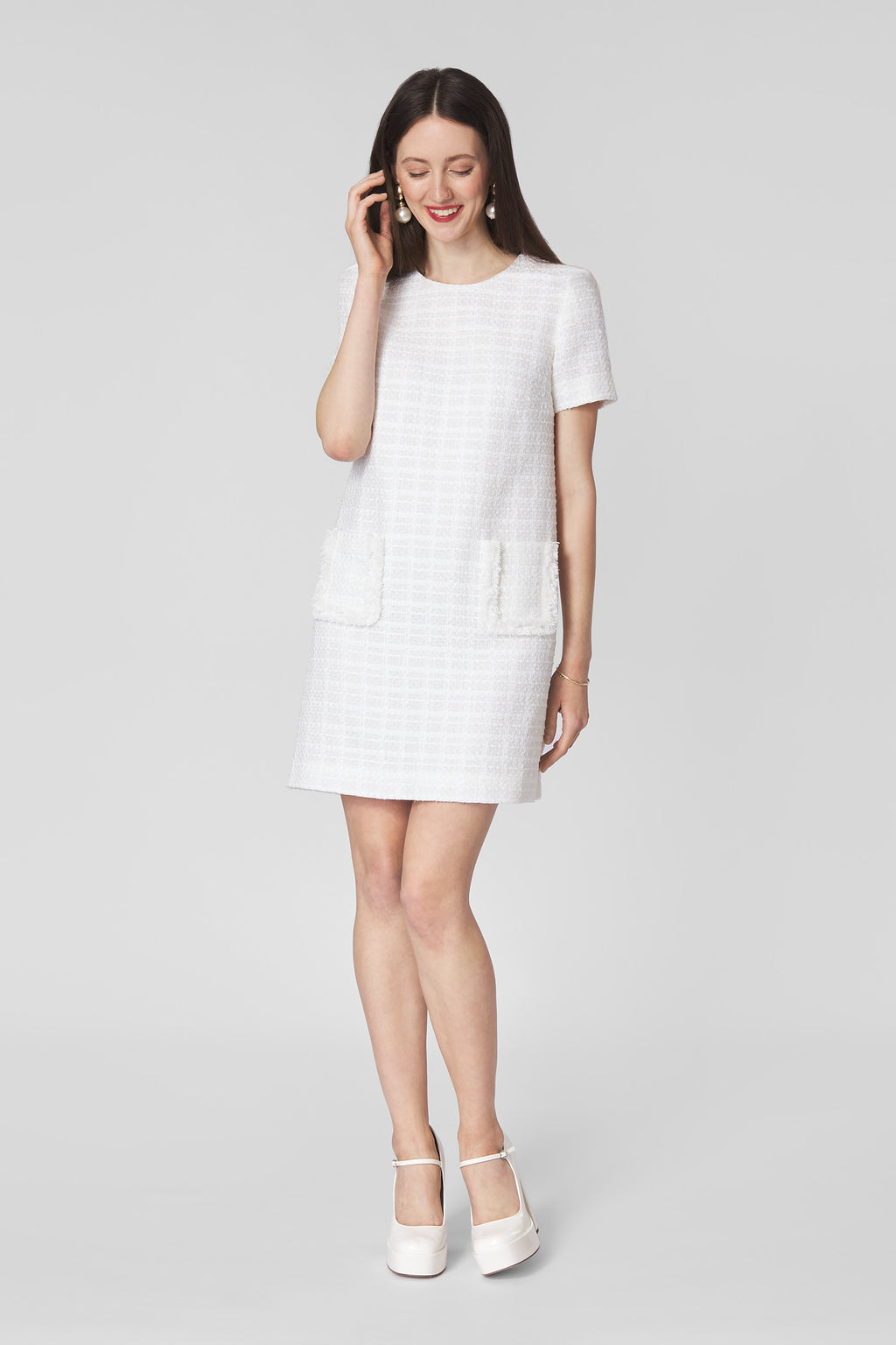 white tweed dress